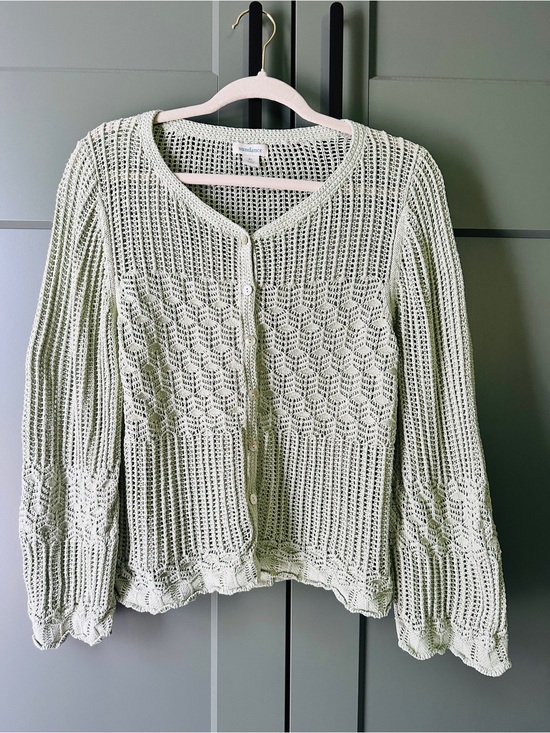 Sundance Sweaters - Sundance Light Sage Crochet Button-Up Cardigan